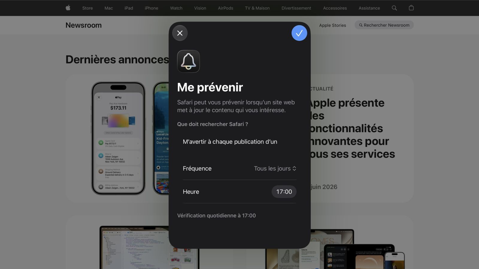 Me prévenir : la nouvelle fonctionnalité surpuissante sur Safari 27